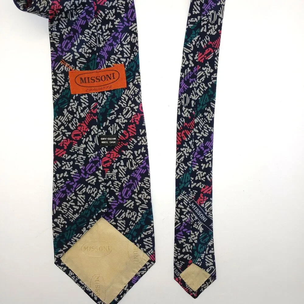 Missoni Cravatte Men's Tie 100% Silk  Necktie Letters Print Multicolor Spain